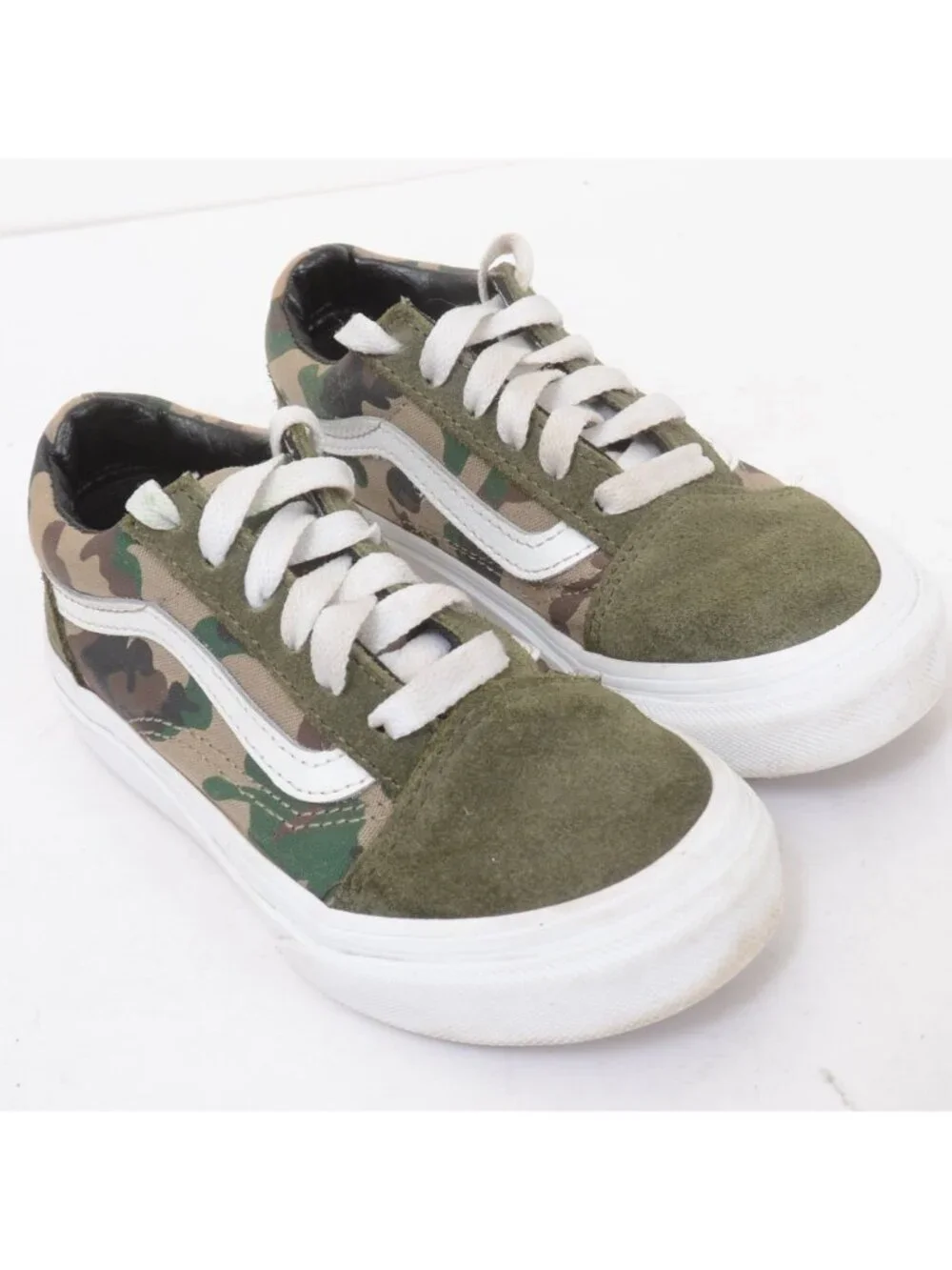 Vans KIDS 11.5 Camo Old Skool Shoes Green White Suede Sneakers Skater Lo Top